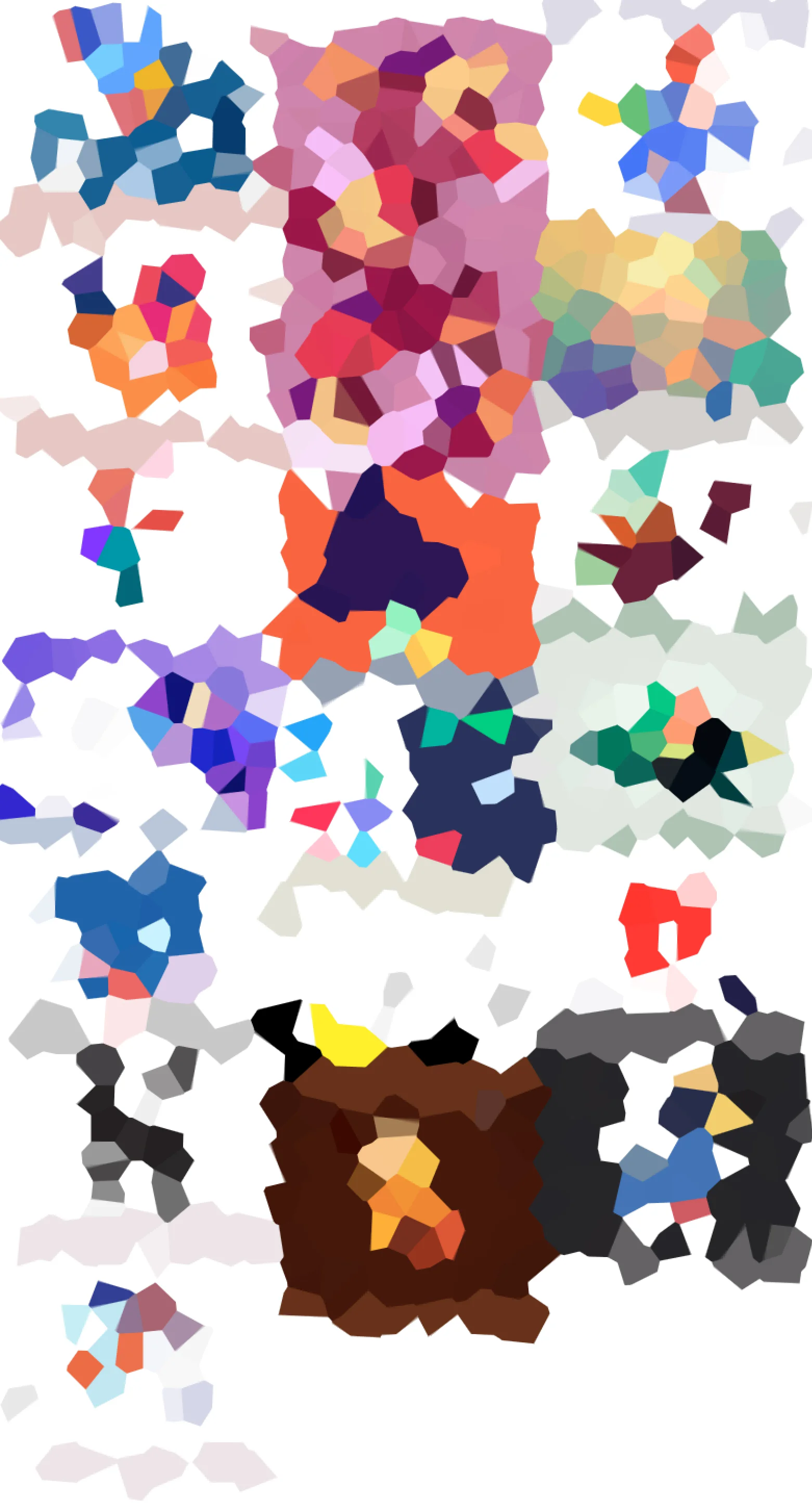 Low-poly pixelation of the mood board, showing colour clusters