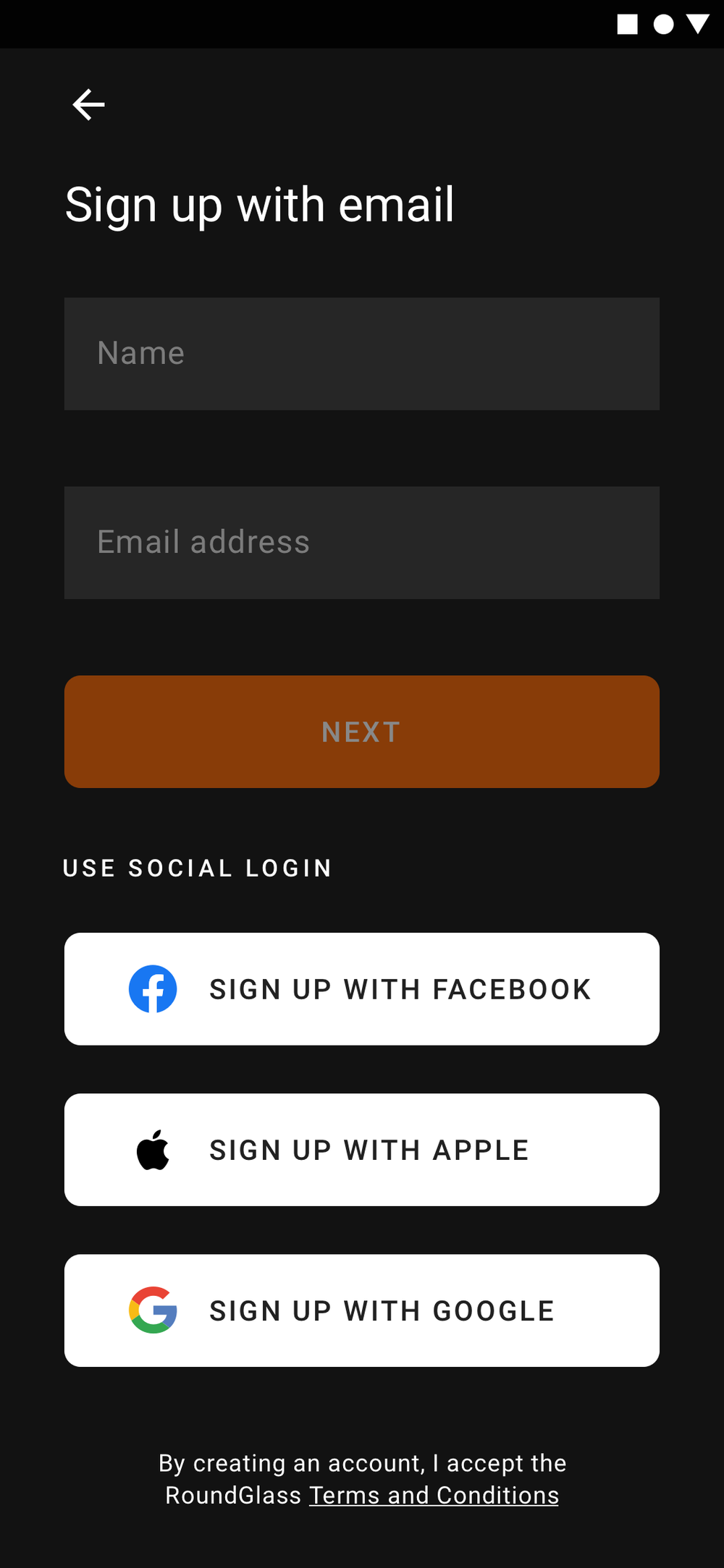 Login screen
